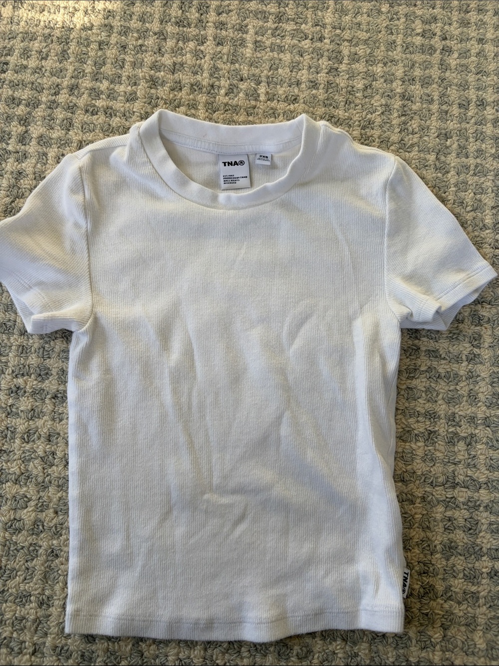 TNA White Ribbed Short Sleeve Tee